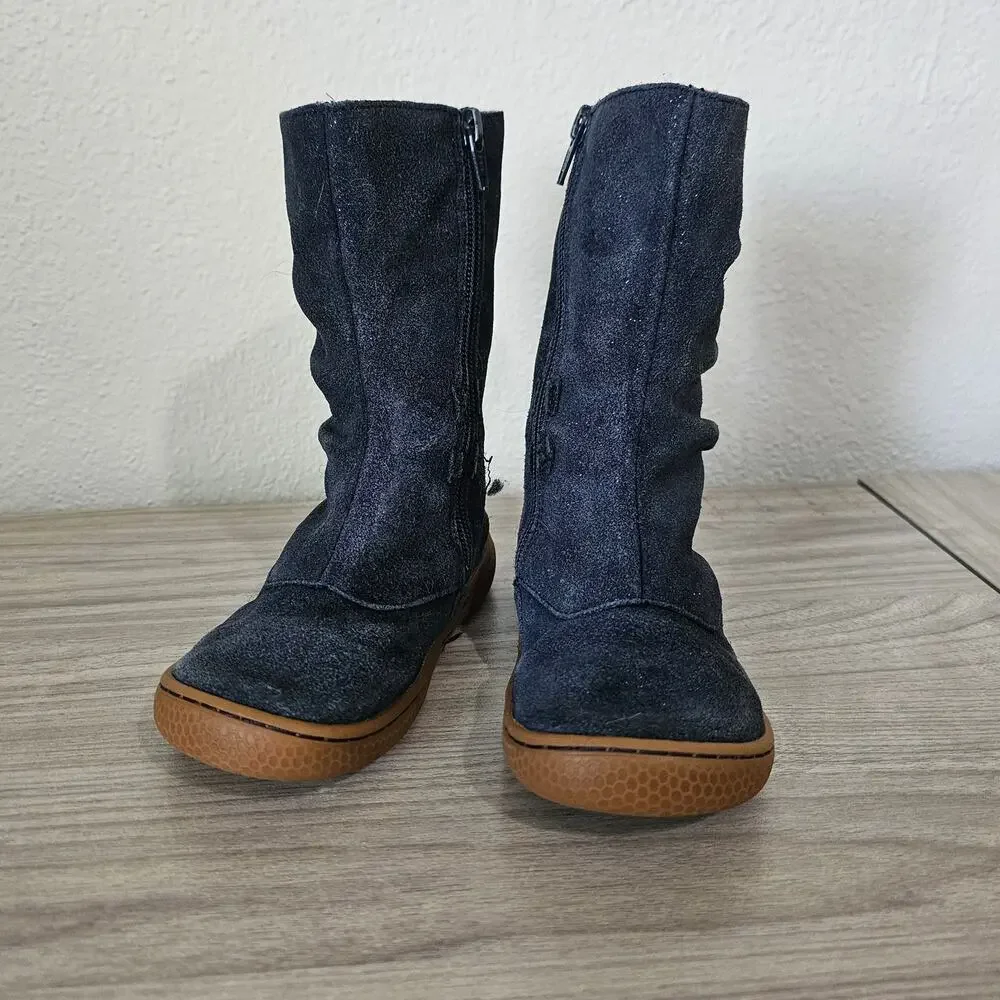 Livie & Luca Navy Blue Glitter Suede Boots Girls US Size 10 Side Zipper